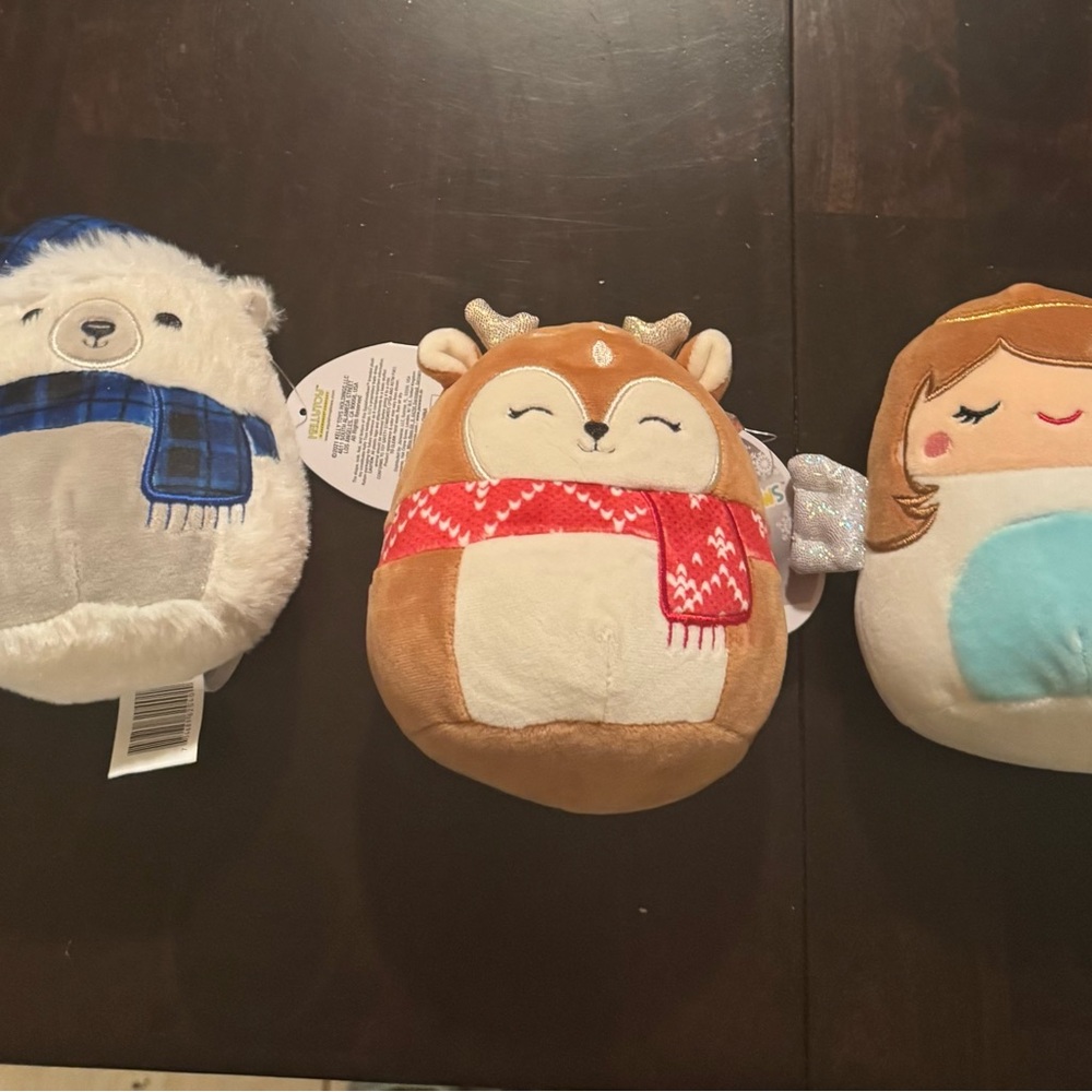 Squishmallows Brown and White Deer Pillow with Red Accents